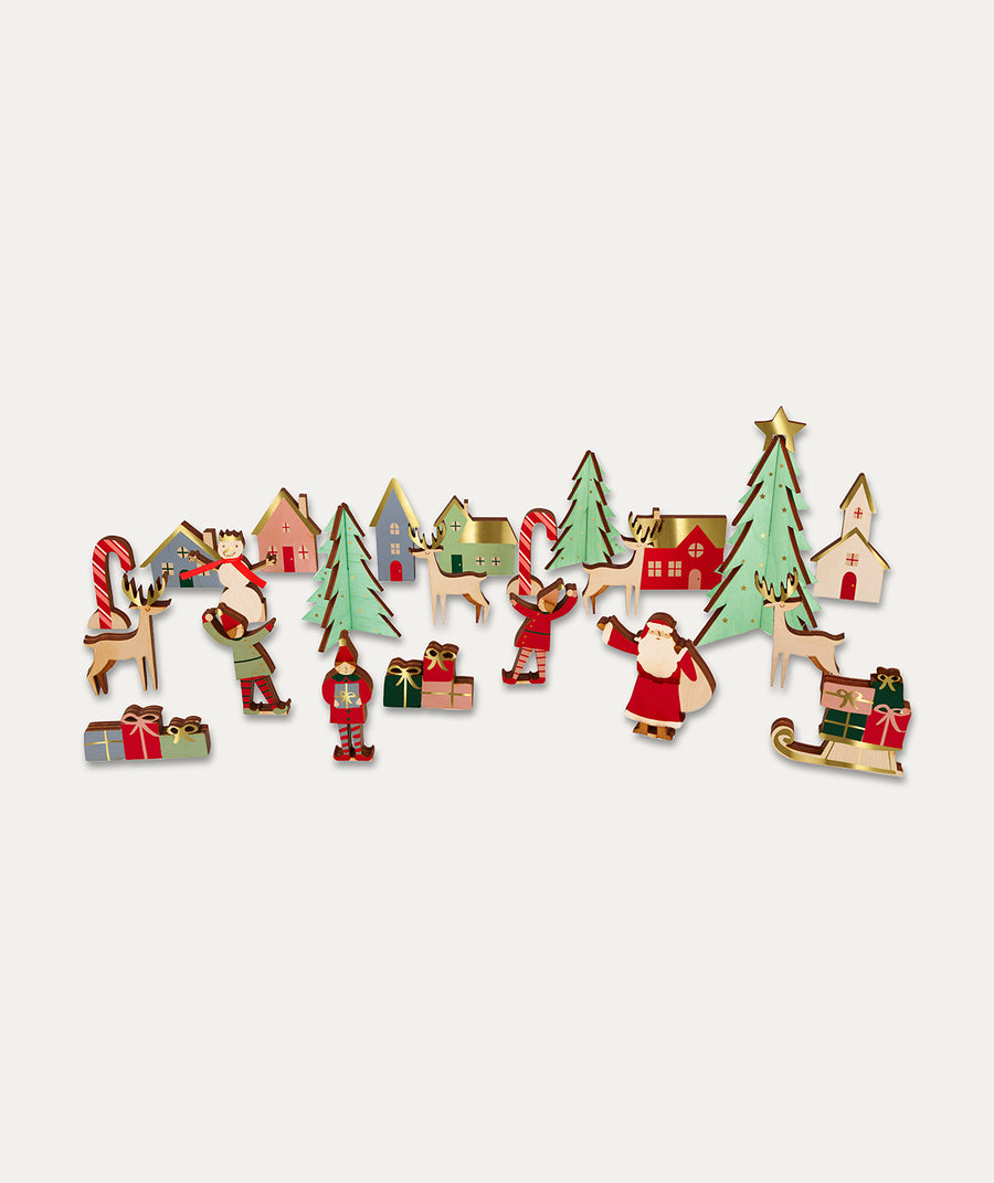 Festive Village Wooden Advent Calendar - Multi