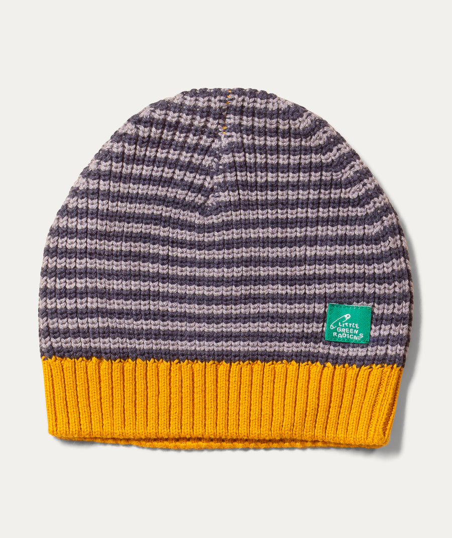 Striped Knitted Beanie Hat - Dreamyy Blue