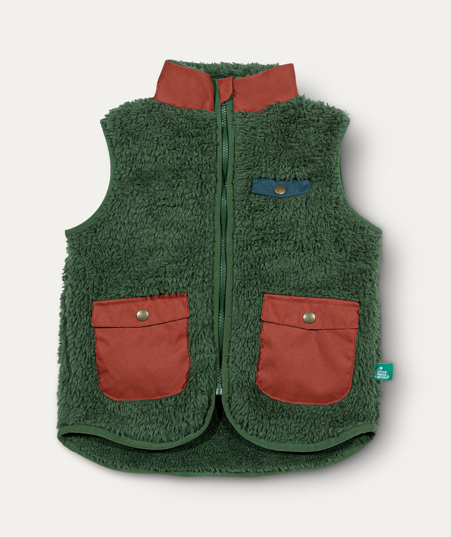 Cozy Zip Up Recycled Fleece Gilet - Olive