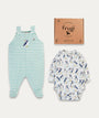 Footed Dungaree Gift Set - Puffin Pals/Moss Stripe