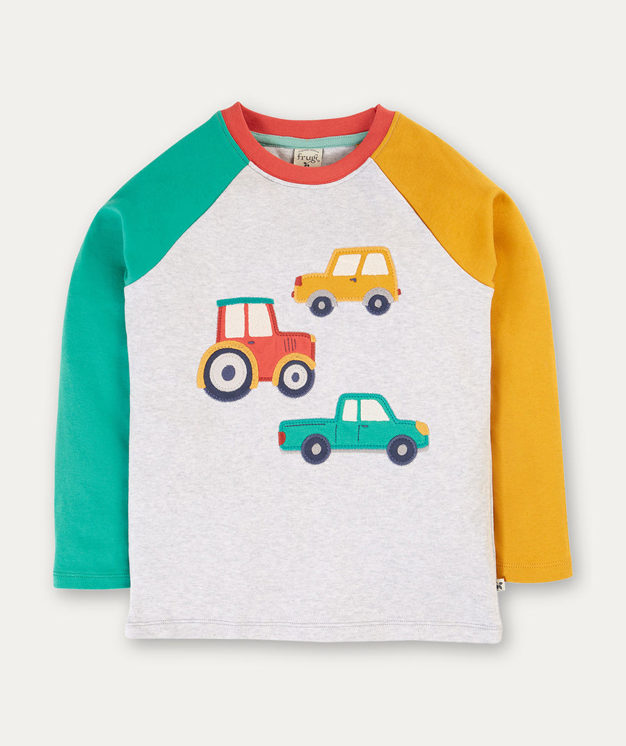 Alfie Raglan Top - Grey Marl/Vehicles