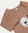 Ribbed Bear Face Long Sleeve Bodysuit - Bear & Brown