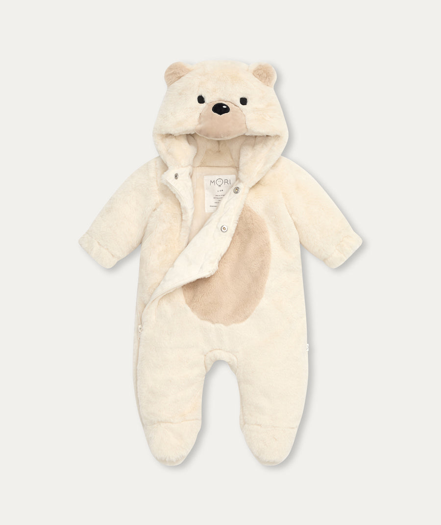 Faux Fur Polar Bear Pramsuit - Ecru