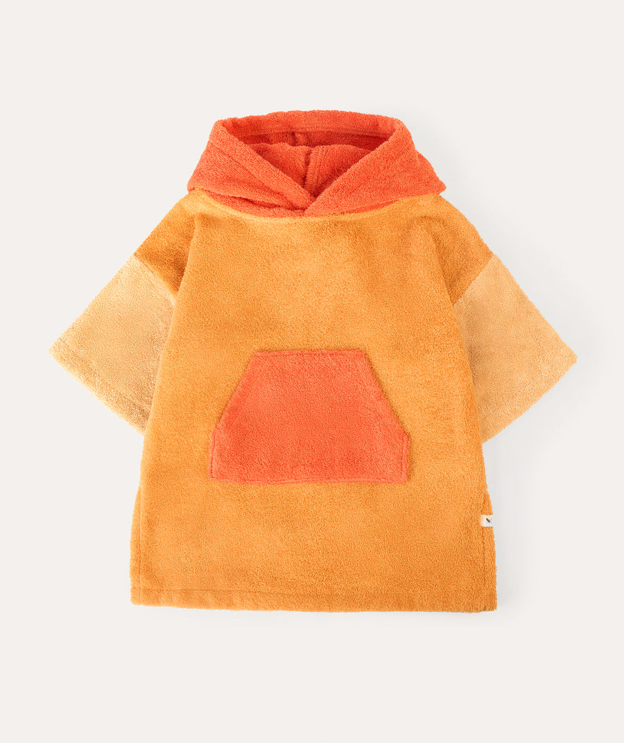 Colourblock Towelling Poncho: Red/Apricot Mix