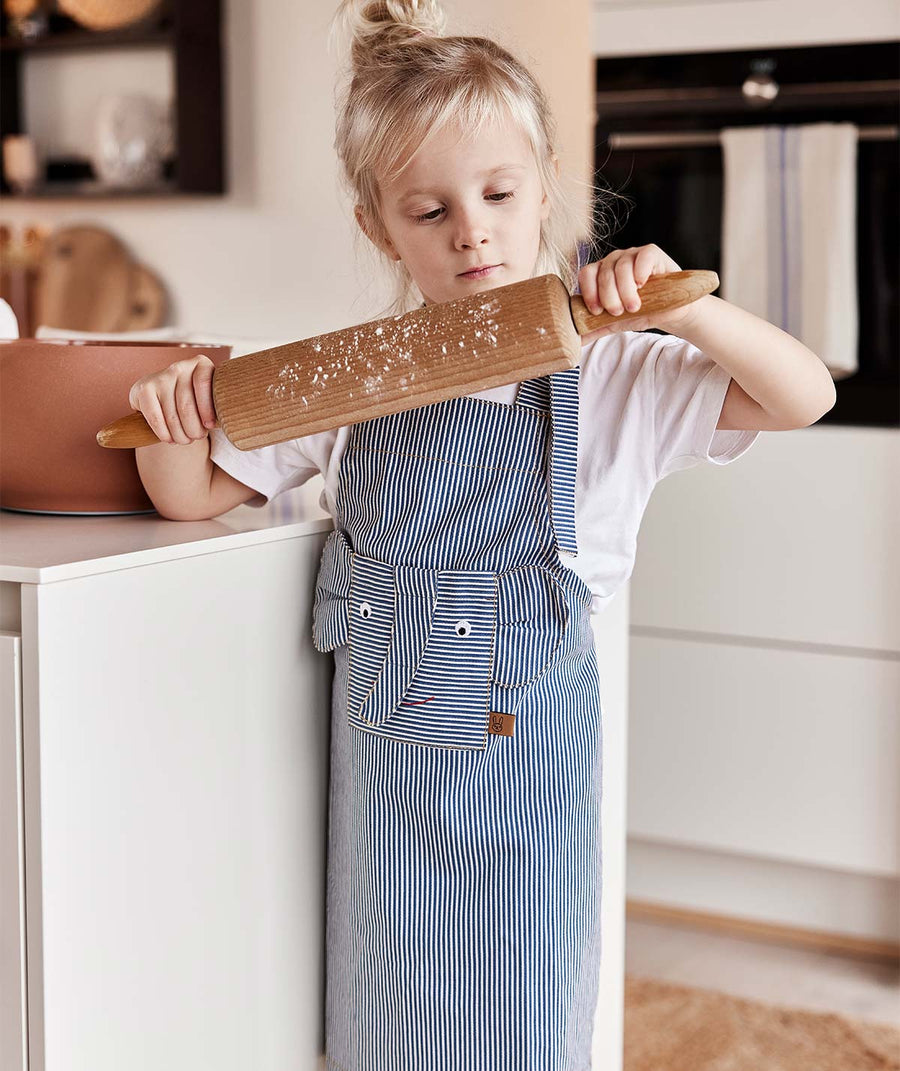 Striped Denim Elephant Apron - Blue