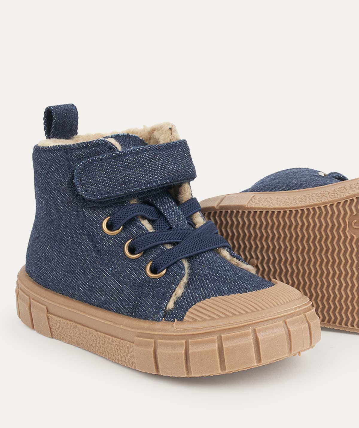 Buy the Blue KIDLY Label Denim High Top Trainers KIDLY