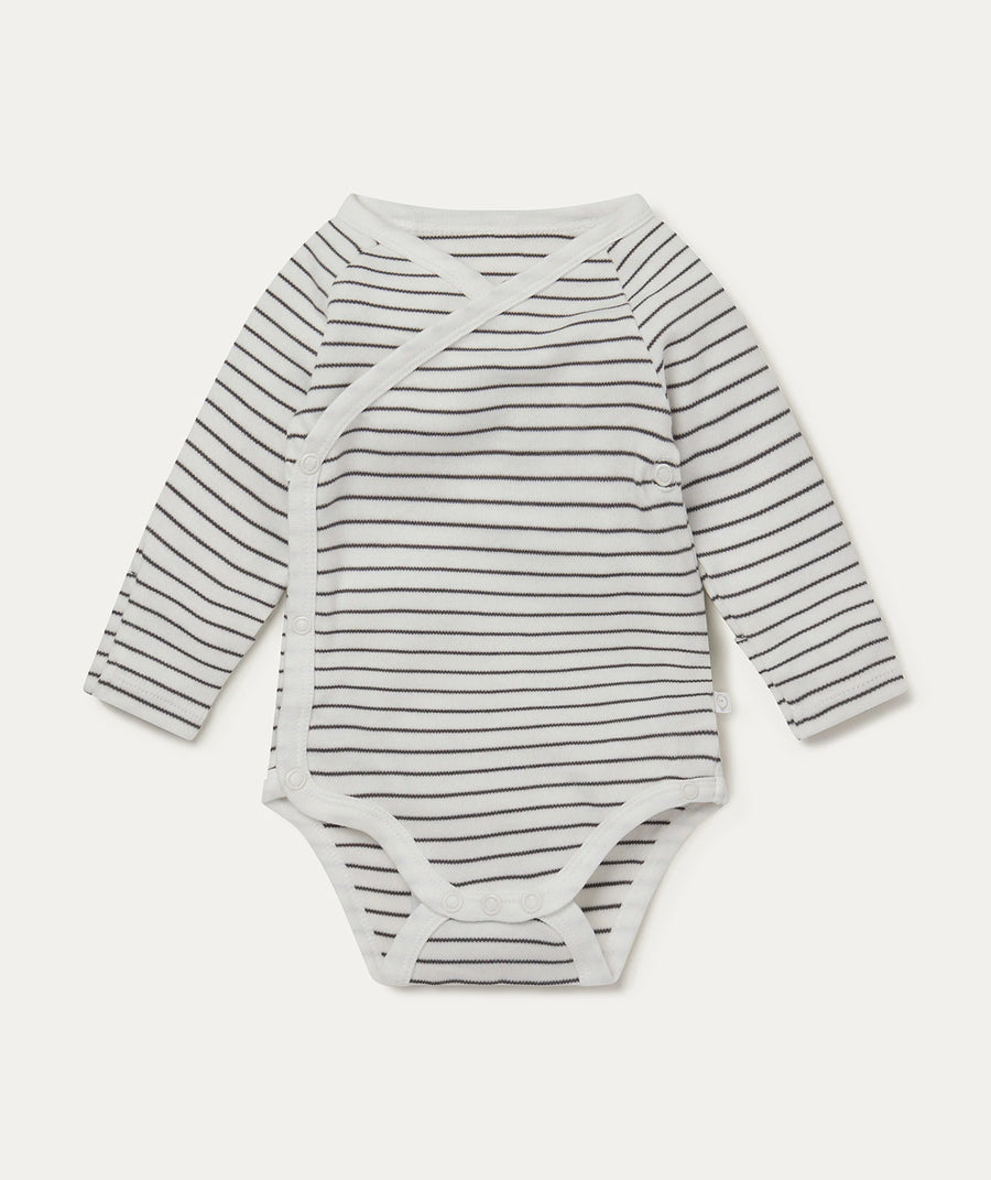 Long Sleeve Kimono Bodysuit - Grey Stripe